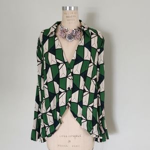 Zara Green Geometric Button-Front Shirt